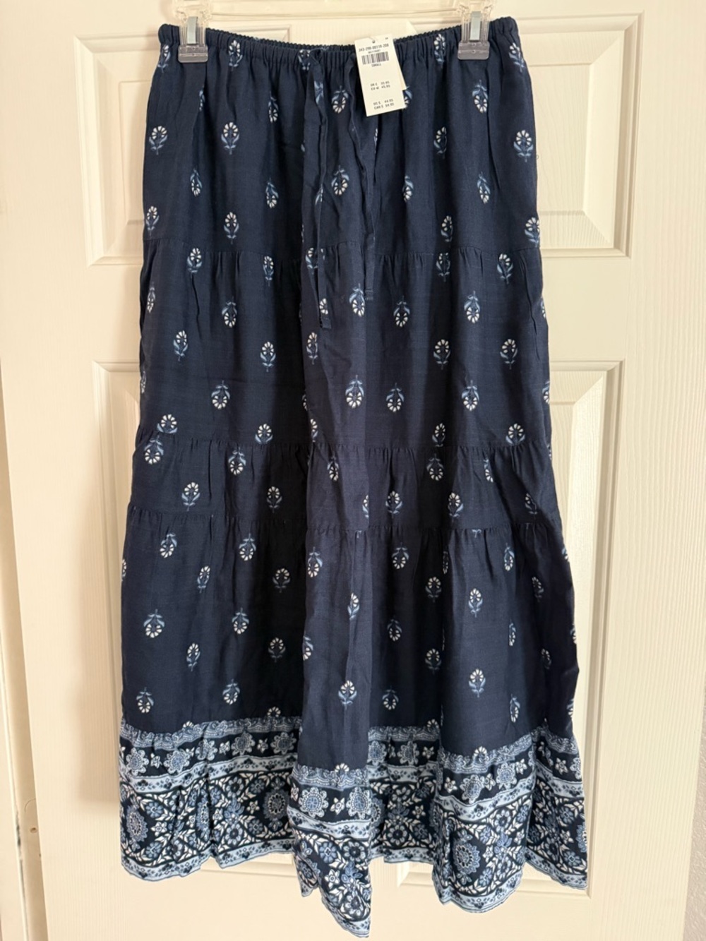 Hollister Navy Tiered Maxi Skirt with Border Print